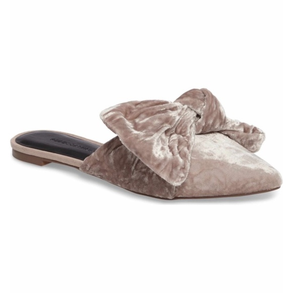 Rebecca Minkoff Taupe Velvet Bow Pointed-Toe Slip-On